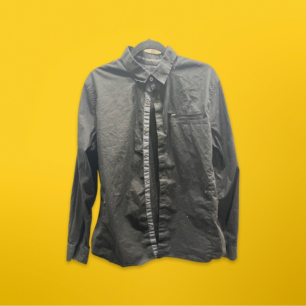 Mens Large Guess Black Dress Shirt